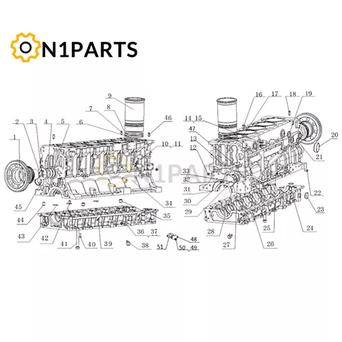 YUCHAI YC6MK400 33 MB2L1 1002000 01 Cylinder Block Assembly